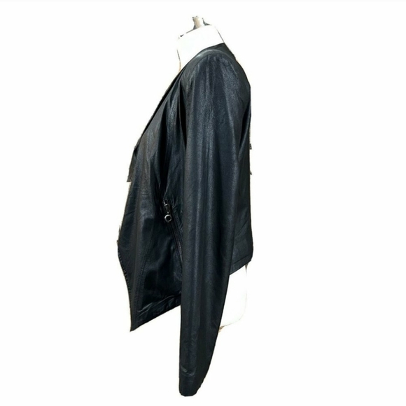 Black leather jacket, size large. - Picture 2 of 5